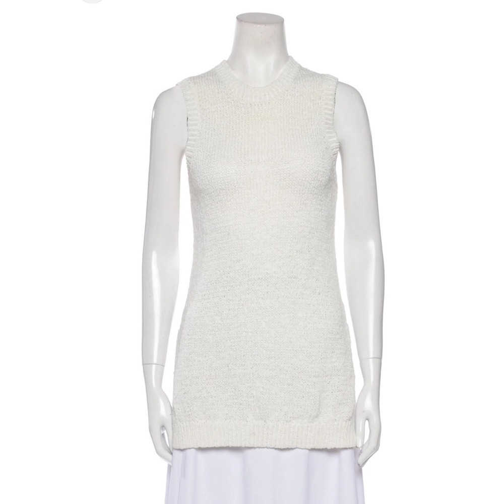 Theory Meenaly Worthy White Sleeveless Knit Tunic Top Round Neck F0117703 Small